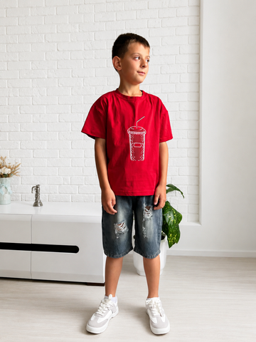 Костюм на лето: футболка, шорты красный, 92 размер 60584341 фото