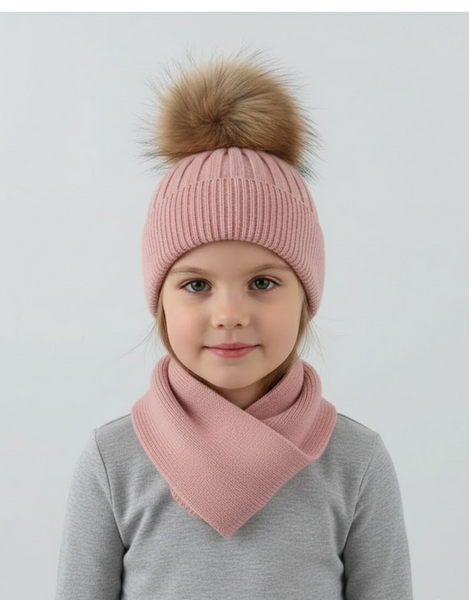 Зимова дитяча шапка з шарфом Top kids 46-48см рожева 56998310 фото