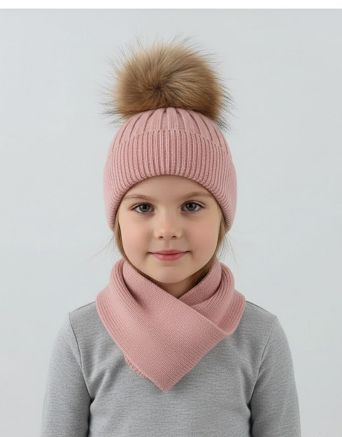 Зимова дитяча шапка з шарфом Top kids 46-48см рожева 56998310 фото